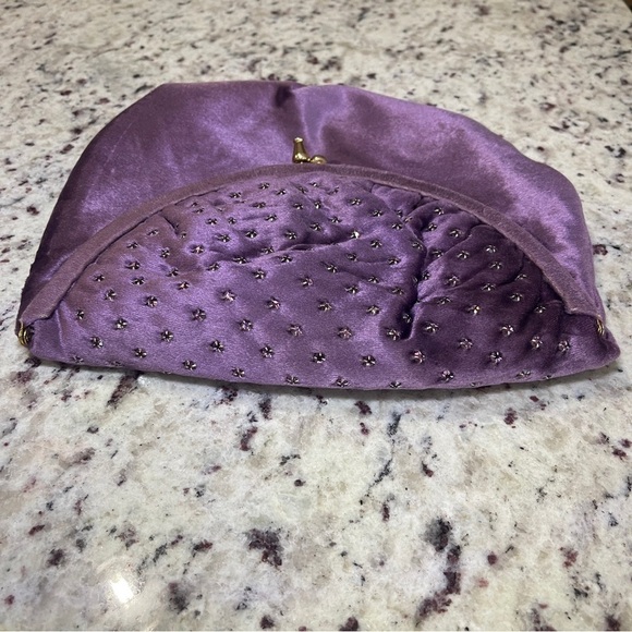 Vintage Ruth Saltz Purple Velvet Rhinestone Clutch Style Retro Purse Gold Key - Picture 11 of 11